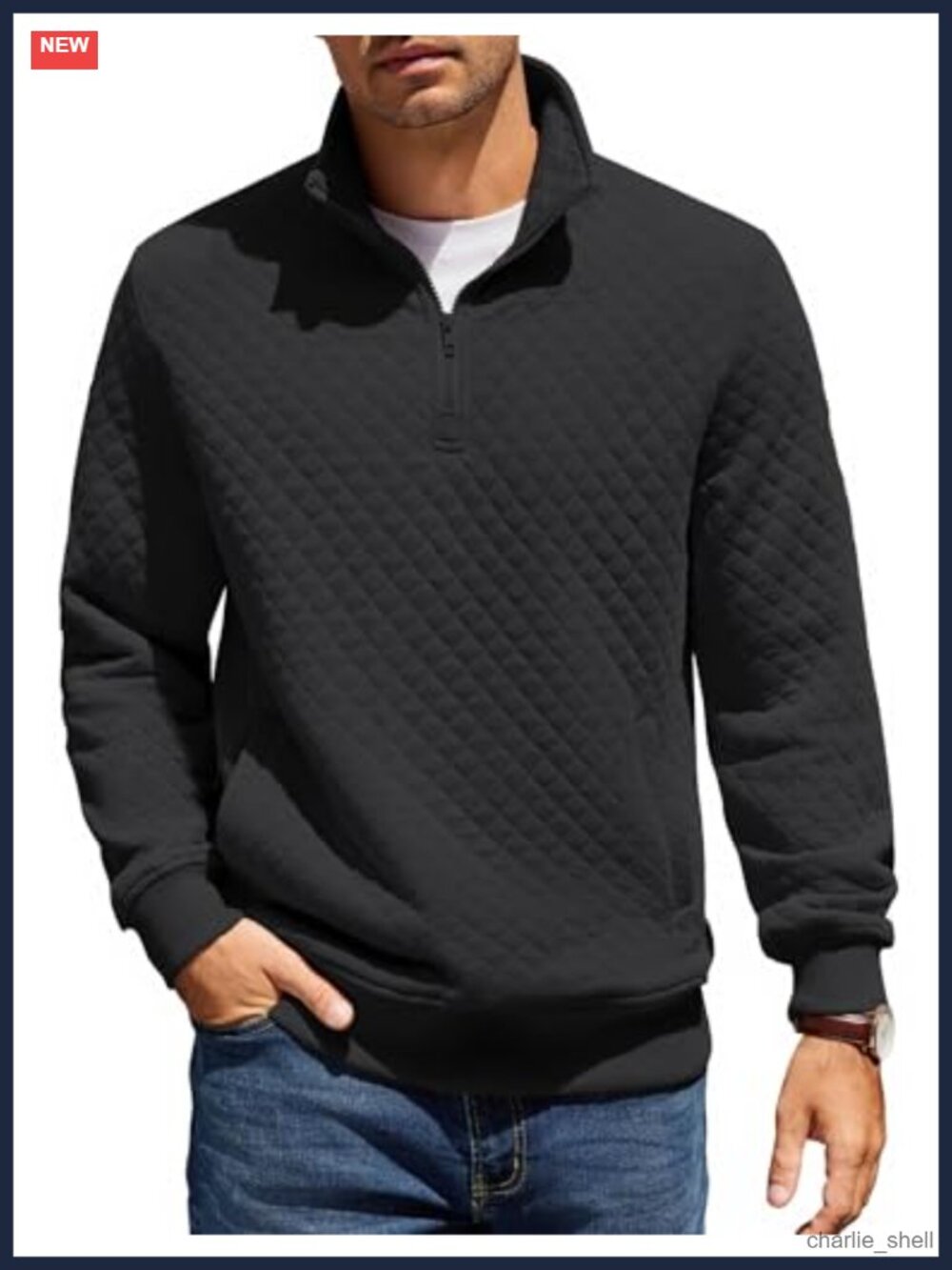 Men's Quarter Zip Pullover Sweatshirt Casual Mock Neck Knit Sweater Long Sleeve